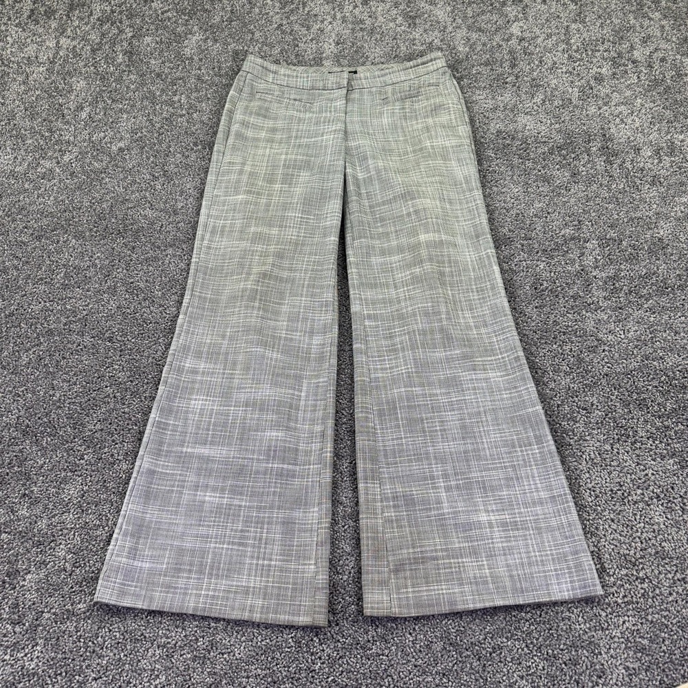 Express Pants Womens 4 Gray Plaid Wide Leg Stretch Twill Dress Workwear Office